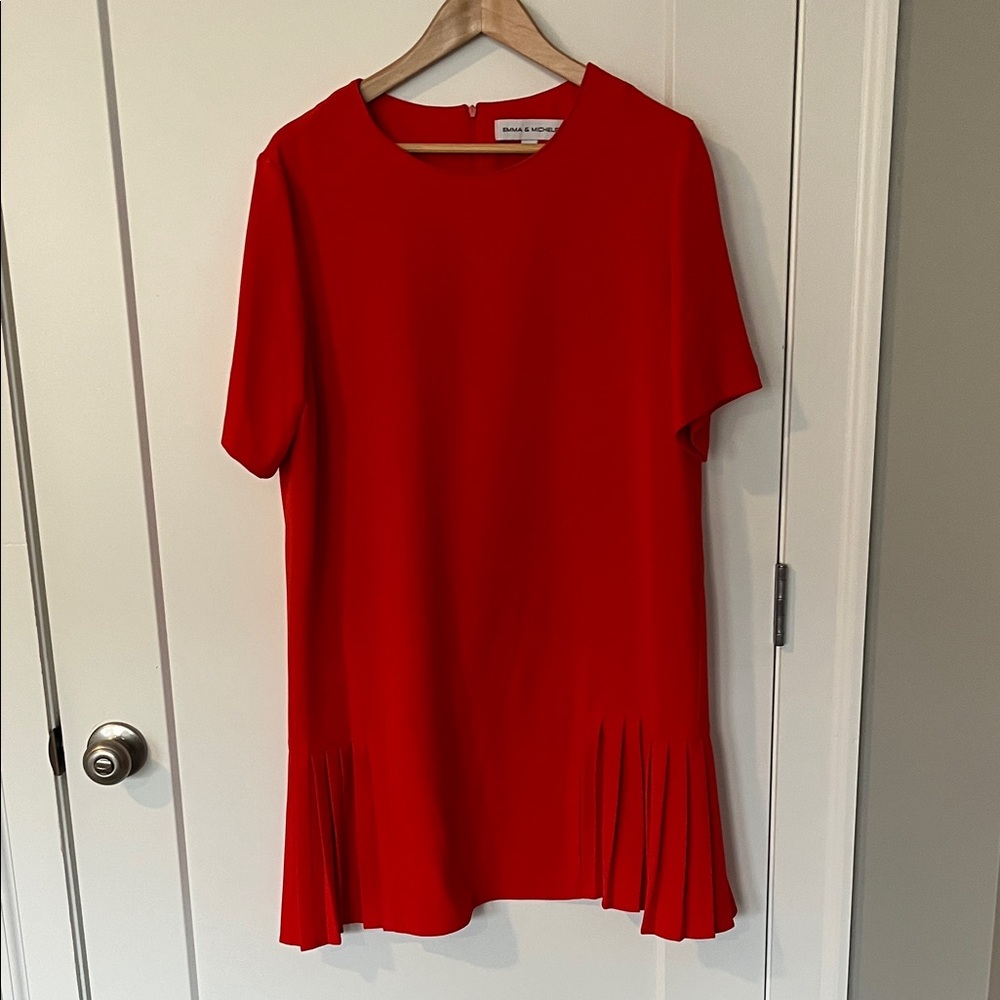 Emma & Michele Vibrant Red Pleated Hem Top